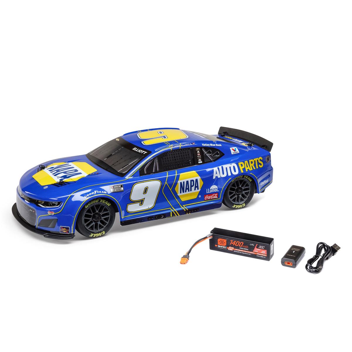 1/12 NASCAR RC Race Car Chase Elliott No. 9 2025 NAPA Chevrolet ZL1 2S AWD Brushed On-Road (Battery & Charger Included), Blue