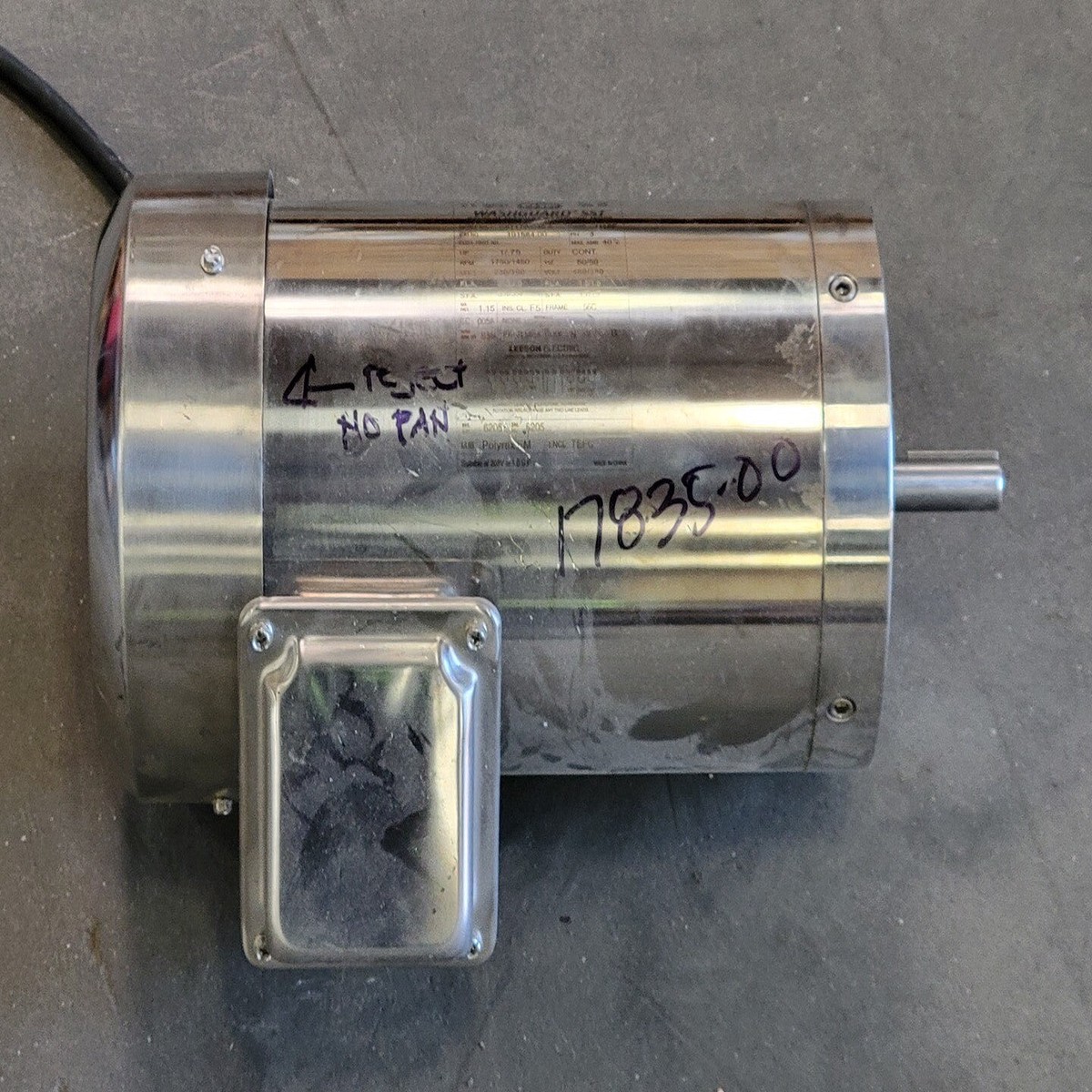 1 hp, 230 Volts, 1750 Rpm, 56C Stainless Motor