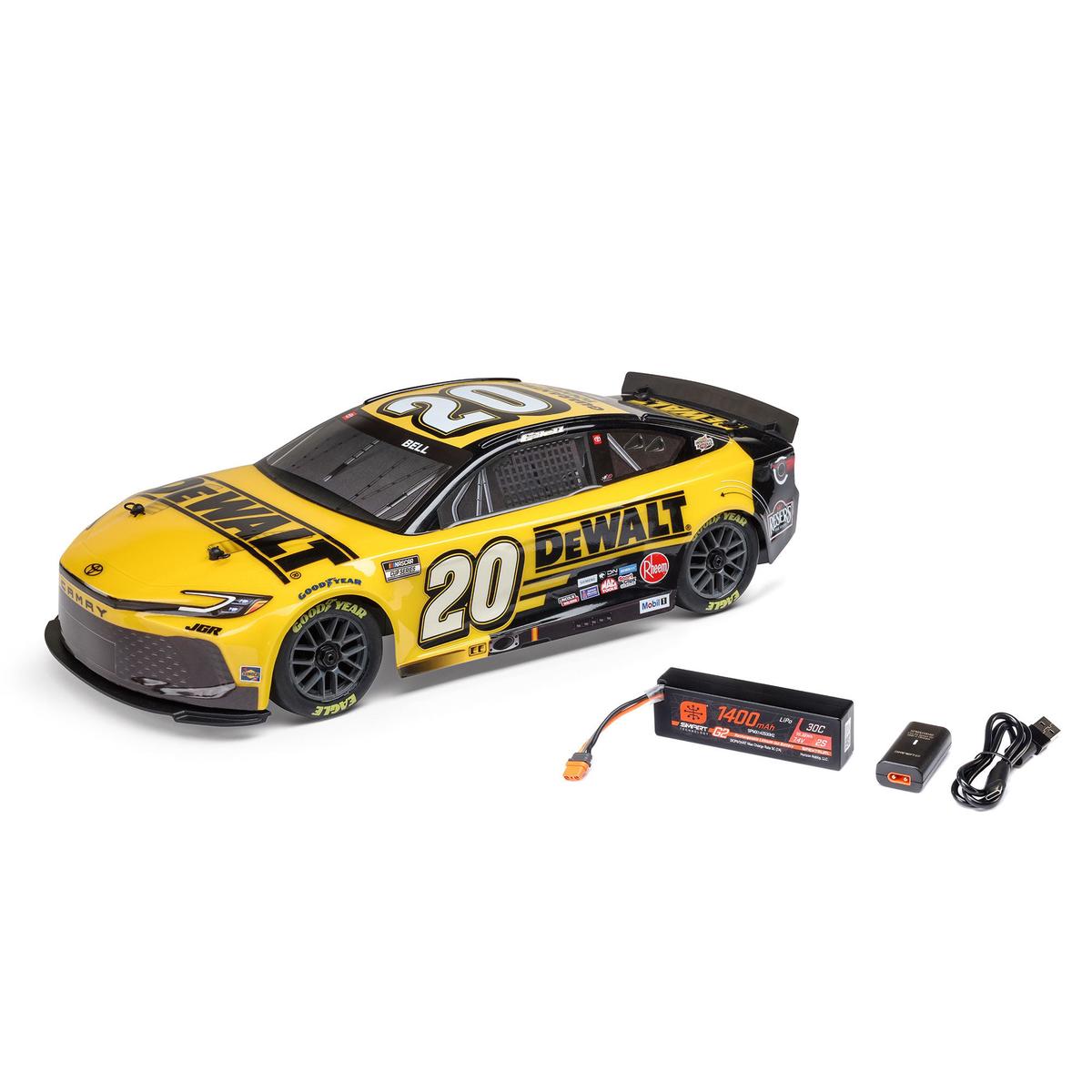 1/12 NASCAR RC Race Car Christopher Bell No. 20 2025 DEWALT Toyota Camry XSE 2S AWD RTR Brushed On-Road (Battery & Charger Included), Yellow