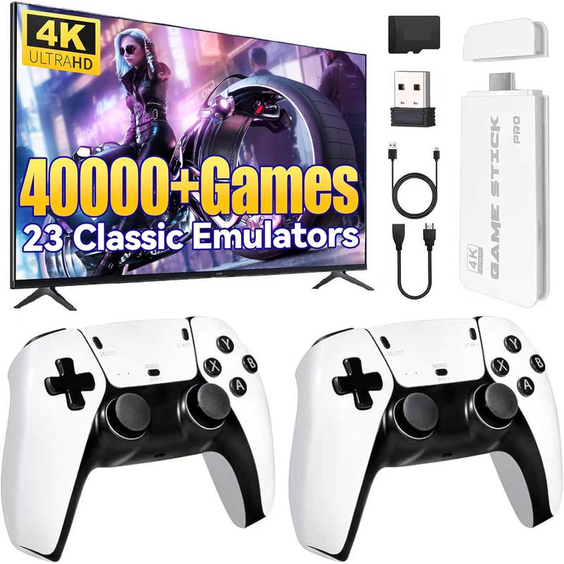 YunLone 2025 Upgraded Retro Gaming Console, 4K HDMI Video Game Consoles with 40,000+ Games & 23 Emulators, Plug and Play Video Gaming Stick with Upgrade Dual 2.4G Wireless Controllers (128G)
